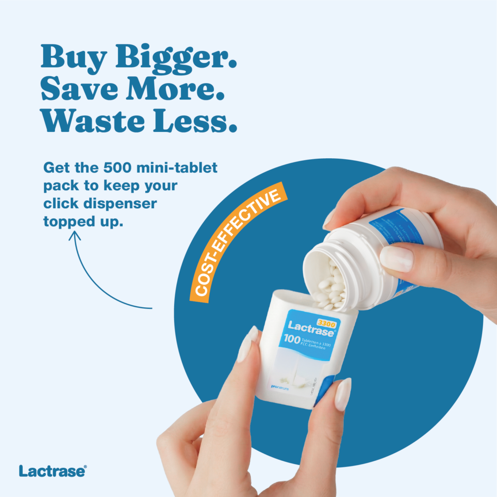Promotional graphic for the 100-tablet click dispenser pack
