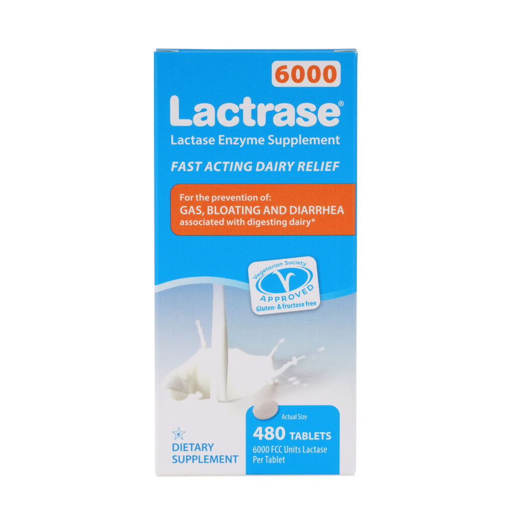 Lactrase® 6000 packaging, lactase enzyme supplement