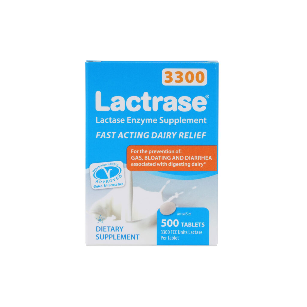 Lactrase® 3300 packaging, lactase enzyme supplement