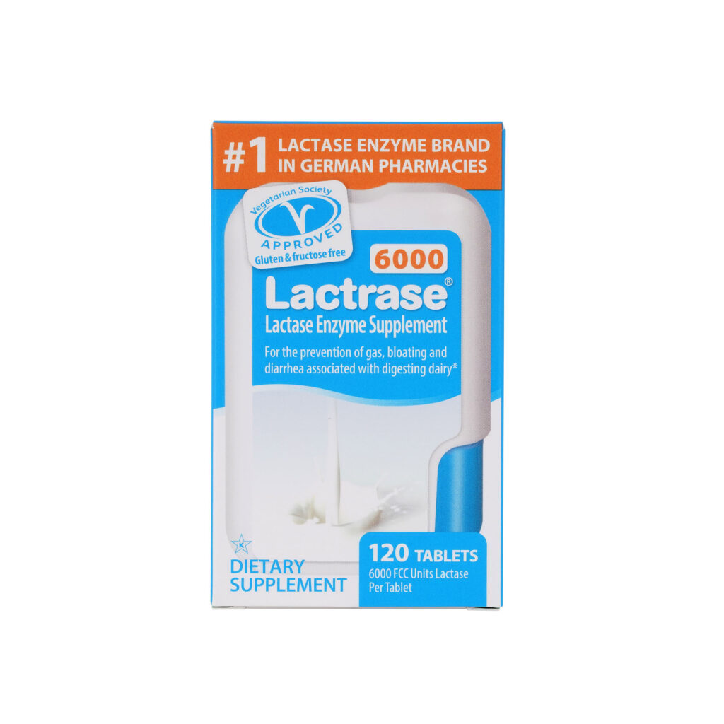 Lactrase® 6000 packaging, lactase enzyme supplement