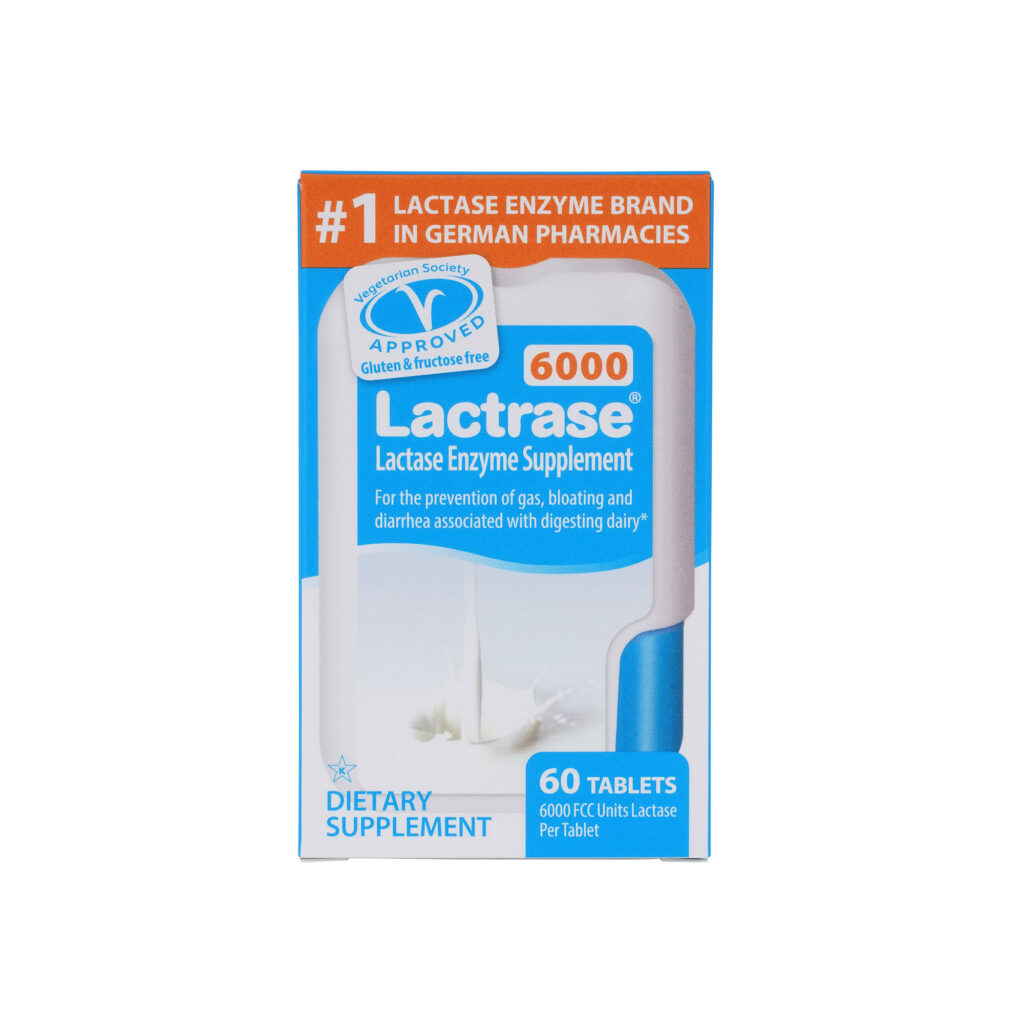 Lactrase® 6000 packaging, lactase enzyme supplement